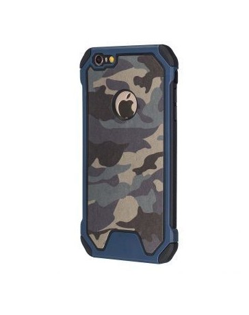 TPU cuero de la caja del camuflaje resistente híbrido para el iPhone de Apple 6  6S - Negro Azul - Envío Gratuito