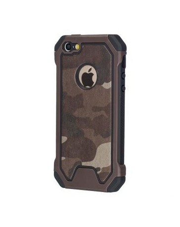 armadura de plástico y caja de camuflaje resistente híbrido TPU de cuero para Apple iPhone 6  6S Plus - Negro Marrón - Envío Gra