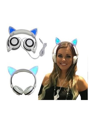 LED Brillante Plegable Oreja de Gato Estéreo Auricular Parpadeo Auriculares para Ordenador Portátil - Envío Gratuito