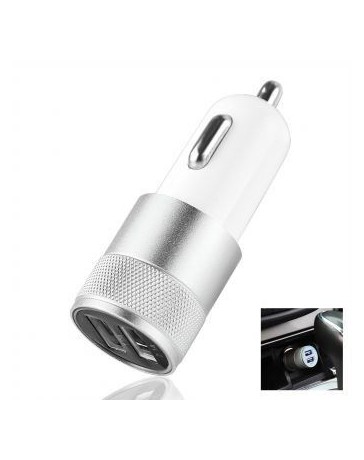 Cargador Premium Metálico Para Auto USB Dual 1.0 A y 2.1 A- Plata - Envío Gratuito