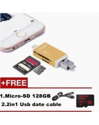 3in1 USB Micro SD TF OTG escritor lector de tarjetas para iPhone Android (Oro)+128GB Tarjeta de memoria - Envío Gratuito