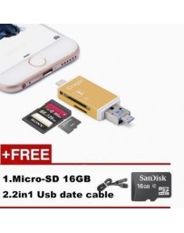 3in1 USB Micro SD TF OTG escritor lector de tarjetas para iPhone Android (Oro)+16GB Tarjeta de memoria - Envío Gratuito