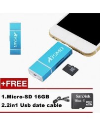 3in1 USB Micro SD TF OTG escritor lector de tarjetas para iPhone Android (Azul)+16GB Tarjeta de memoria - Envío Gratuito