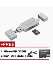 3in1 USB Micro SD TF OTG escritor lector de tarjetas para iPhone Android (Plata)+32GB Tarjeta de memoria - Envío Gratuito