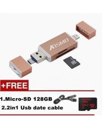 3in1 USB Micro SD TF OTG escritor lector de tarjetas para iPhone Android (Oro rosa)+128GB Tarjeta de memoria - Envío Gratuito