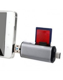 Lector de Tarjeta de Tipo C USB con Puerto de USB 2.0 & Puerto de Tipo C USB & Puerto de Micro-USB Plateado - Envío Gratuito