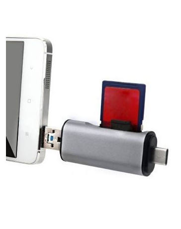 Lector de Tarjeta de Tipo C USB con Puerto de USB 2.0 & Puerto de Tipo C USB & Puerto de Micro-USB Plateado - Envío Gratuito