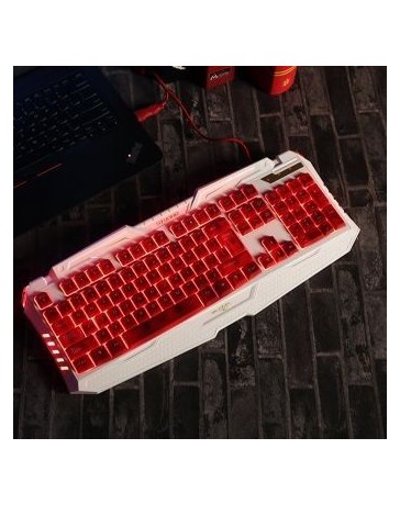 Teclado retroiluminado ergonómico USB con cable Gamer LED de juegos de teclado de calidad Blanco + rojo - Envío Gratuito