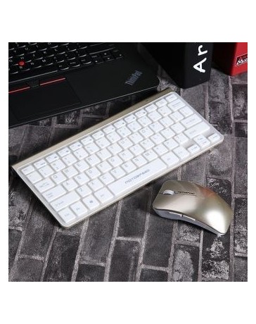 Elegante ultra delgado mini teclado inalámbrico con cubierta con juego de kit de ratón Luz dorada - Envío Gratuito