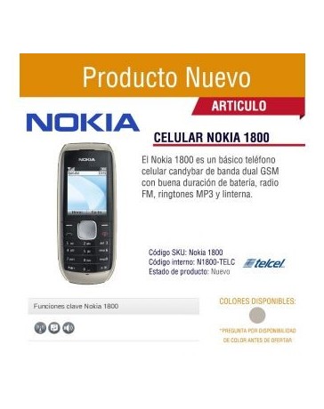 Celular Nokia 1800 Telcel Nuevo - Envío Gratuito