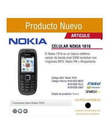 Reacondicionado Celular Nokia 1616-2B Para Compañia Unefon - Envío Gratuito