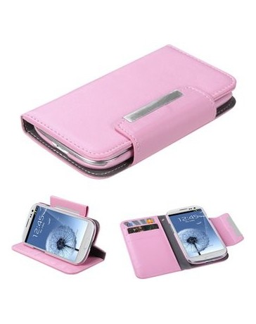 Funda Cartera Piel Galaxy SIII Rosa Broche Metalico - Envío Gratuito