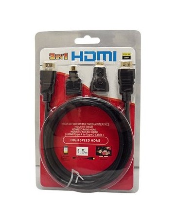 Cable Hdmi Con Adaptadores 3 En 1 De 1.5 M - Envío Gratuito