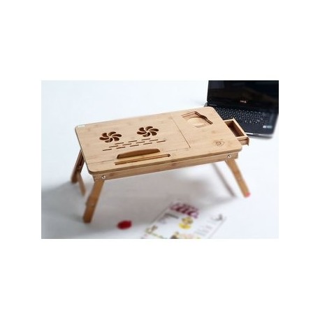 Mesa de Cama de Bambú con Base Enfriadora de 2 Ventiladores - Envío Gratuito