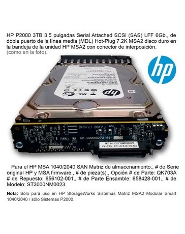 Disco Duro Hp 3 Tb Sas Msa2 6gb 7.2k Lff Qk703a 656102-001 - Envío Gratuito