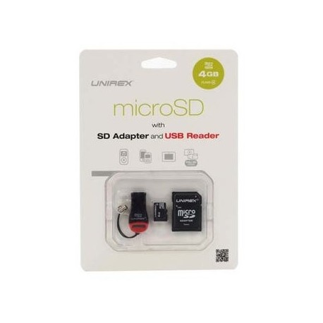 Micro SD 4GB, Con Adaptador SD Y Lector USB UNIREX - Envío Gratuito