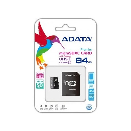 Memoria MicroSDHC 64GB UHS-I Clase 10 con Adaptador SD Adata - Envío Gratuito