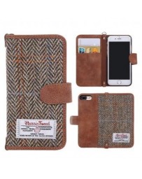 Harris Tweed Funda para iPhone 7Plus Cubierta Plegable con Ranuras para Tarjetas y Billetes,Cierre Magnético --Marrón - Envío Gr