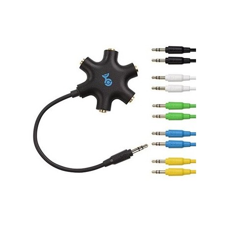 Combo De Divisor Negro De 5 Salidas De Audio Con 5 Cables - Envío Gratuito