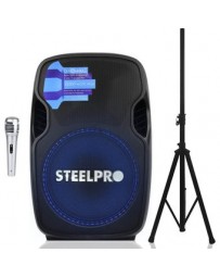 Bafle 15p SteelPro EXACT150LT Microfono Tripie Bluetooth Usb Sd Led - Envío Gratuito