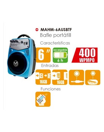 Bafle Portatil De 6" Recargable Con Potencia De 400WPMPO - Envío Gratuito