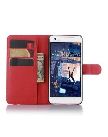 Stand Flip Wallet Case with Built-in Card Slots, Premium PU Leather Wallet Cover Case for HTC One X9 Smartphone(Red) - Envío Gra