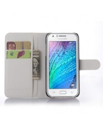 cuero con soporte plegable de ranuras para tarjetas de crédito titular de identificación para Samsung J5-White - Envío Gratuito