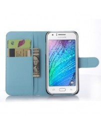 cuero con soporte plegable de ranuras para tarjetas de crédito titular de identificación para Samsung J5-Azul - Envío Gratuito
