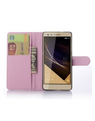 Cartera de cuero del soporte del tirón Ranura para tarjeta de cubierta de la caja del teléfono para Huawei Honor 7-Rosa - Envío 