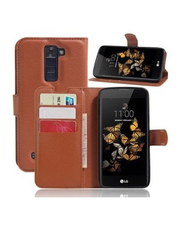 Flip  folio carpeta de cuero de la PU cubierta de la caja de la bolsa con las ranuras del soporte  Card para LG K8-Marron - Enví