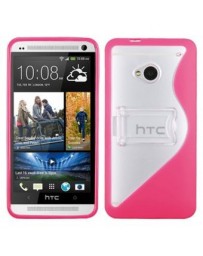 Funda Protector HTC One M7 Transparente con Rosa con Pie - Envío Gratuito