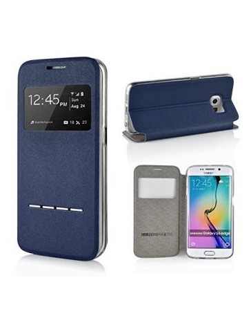Leather Case with Smart Unlock View Window Metal Slide Touch for Galaxy S6 Edge (Blue) - Envío Gratuito
