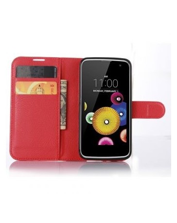 Cajas protectoras de la cubierta del tirón con el portatarjetas del soporte Para LG K4 Optimus Zone 3 -Rojo - Envío Gratuito