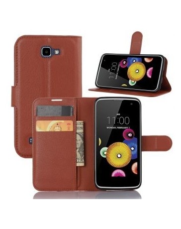 Cajas protectoras de la cubierta del tirón con el portatarjetas del soporte Para LG K4 Optimus Zone 3 -Marron - Envío Gratuito