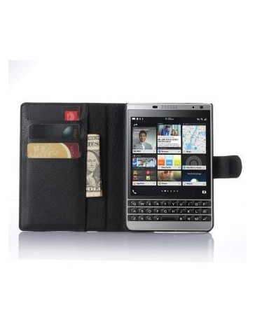 Leather Case Slot Premium Leather Compatible for BlackBerry Passport Silver Edition (Black) - Envío Gratuito