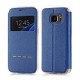 Nuevo toque de diapositivas de ultra cartera de cuero delgada de metal y ventana de vista Para Galaxy S7-Azul - Envío Gratuito
