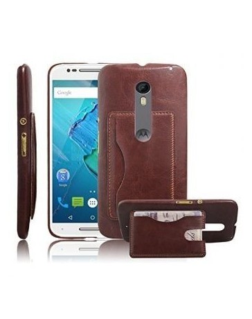 Premium Leather Wallet Flip with Stand Card Holder Case Cover for Moto X Style -Brown - Envío Gratuito