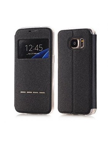 Nuevo toque de diapositivas de ultra cartera de cuero delgada de metal y ventana de vista Para Galaxy S7-Nergo - Envío Gratuito
