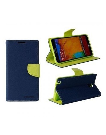 Funda Cartera Marca Mercury Goospery Fancy Diary para Galaxy Note 3 N9000 N9005 - Azul Marino con Verde - Envío Gratuito