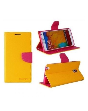 Funda Cartera Marca Mercury Goospery Fancy Diary para Galaxy Note 3 N9000 N9005 - Amarillo con Rosa Fuerte - Envío Gratuito