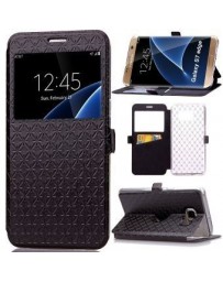 Window View Function PU Leather Flip Folio Book Style Card Slots Kickstand Wallet Phone Case for Samsung Galaxy S7 Edge -Black -