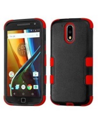 Funda case para Motorola Moto G4 Plus  Moto G4 Doble Protector de Plástico Super Resistente Uso Rudo -Negro con Rojo - Envío Gra