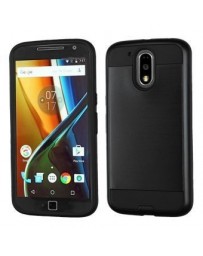 Funda Case para Motorola Moto G4 Plus  Moto G4 Doble Protector de Plástico Uso Rudo con Aspecto Metalico-Negro (Electro) - Envío