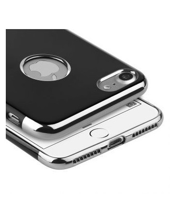 Funda Case para iPhone 7 Protector de Plastico Negro Brilloso con Bordes Tipo Cromado-Silver - Envío Gratuito