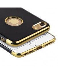 Funda Case para iPhone 7 Protector de Plastico Negro Brilloso con Bordes Tipo Cromado-Dorado - Envío Gratuito