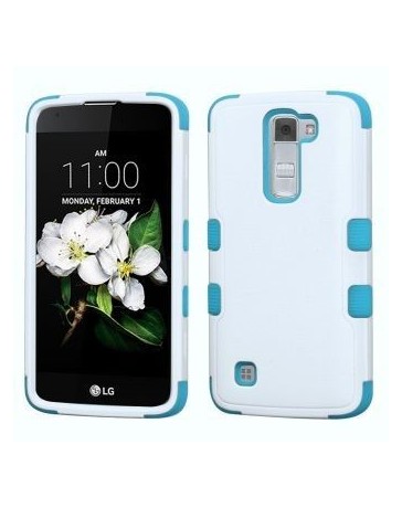 Funda Case para LG Q7  K7 Doble Protector de Uso Rudo Resistente Anti Impactos -Blanco con Aqua - Envío Gratuito