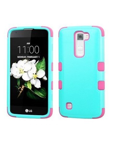 Funda Case para LG Q7  K7 Doble Protector de Uso Rudo Resistente Anti Impactos -Menta con Rosa - Envío Gratuito