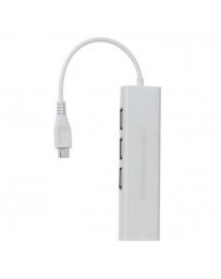 Micro USB de 3 Puertos USB 2.0 HUB + Interfaz RJ45 - Blanco - Envío Gratuito