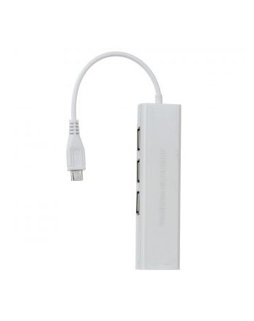 Micro USB de 3 Puertos USB 2.0 HUB + Interfaz RJ45 - Blanco - Envío Gratuito