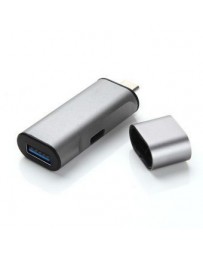 Adaptor de Cargador de Tipo-C USB Puerto de Carga de USB 3.0 + USB Tipo-C Gris - Envío Gratuito